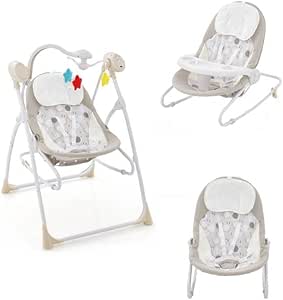 COSTWAY 2-in-1 Baby Swing, Electric Toddler Bouncer with 5 Swing Speed, 3 Timer and Built-in Music, Includes Remote Control & Removable Tray, Foldable Infants Rocker Suitable from Birth (Beige)