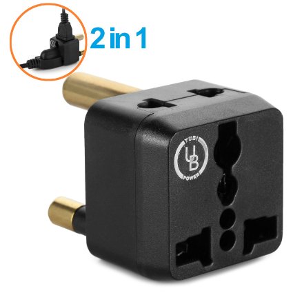 Yubi Power 2 in 1 Universal Travel Adapter with 2 Universal Outlets - Built in Surge Protector - Black - Type M for South Africa Lesotho Mozambique Namibia Nepal and more