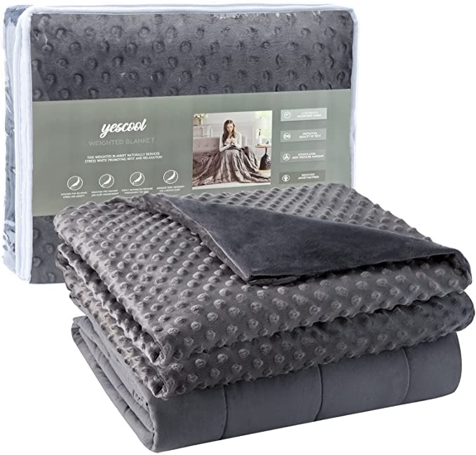 Yescool Weighted Blanket with Removable Cover, Weighted Blanket Queen Size 15lbs 60"x80" for Adults, Heavy Blanket with Minky Duvet Cover,Warm Cozy Thick Throw Blanket with Premium Glass Beads (Grey)