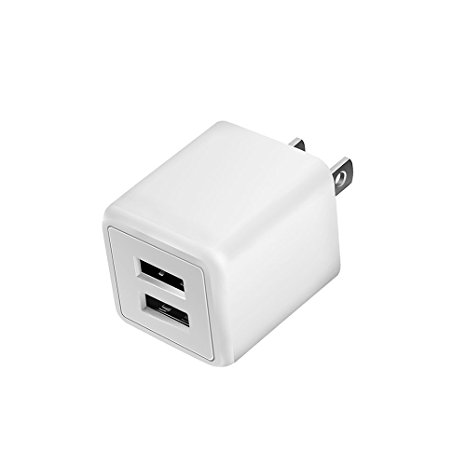 KerrKim 2.4A 12W 2-Port USB Portable Universal Wall Charger for for iPhone, iPad Pro / Air Mini, Samsung Galaxy Edge, Nexus, HTC and More, White (1-PACK)