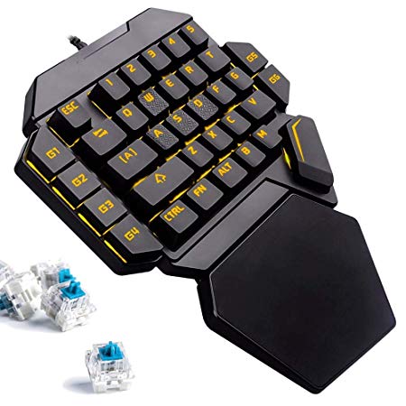 K50 RGB One-Hand Mechanical Gaming Keyboard, Keyboard 35-Key Blue Switch, USB Wired Rainbow Portable Mini-Game Keyboard Macro Definition, Support Wrist Rest