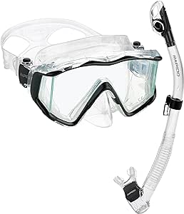 Rapido Boutique Collection Panoramic Three Lens Scuba Snorkel Mask with Superior Dry Snorkel Set, Antifog Snorkeling Mask Snorkel Set Combo