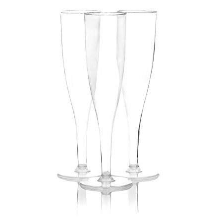 Party Essentials 1 Piece Hard Plastic Champagne Flutes (Box of 4), 5 oz, Clear