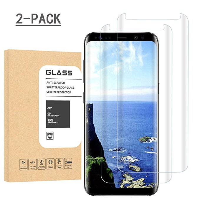 2 pack Galaxy S8 Glass Screen Protector, [Case Friendly] [Updated Version] Screen Protector HD Glass Screen Protector for Samsung Galaxy S8 Glass Clear