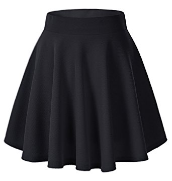 Moxeay Women's Basic A Line Pleated Circle Stretchy Flared Skater Skirt