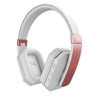 Wireless Bluetooth Headphones, Ghostek soDrop 2 Series aptX Over-Ear Headset with Noise Reduction, Bluetooth 4.0, HD Sound, Built-in Microphone, Hands-Free, Brushed Aluminum & Leather (White & Rose)