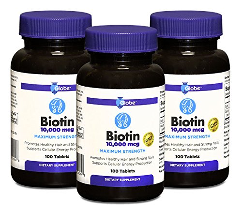 Globe Biotin 10,000 mcg Maximum Strength Tablets, 100-Count (3-Pack)