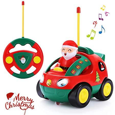 SGILE Remote Control Car for Toddlers, Christmas Style RC Cartoon Race Car Train Toy with Sound and Light for Boys Girls Kids