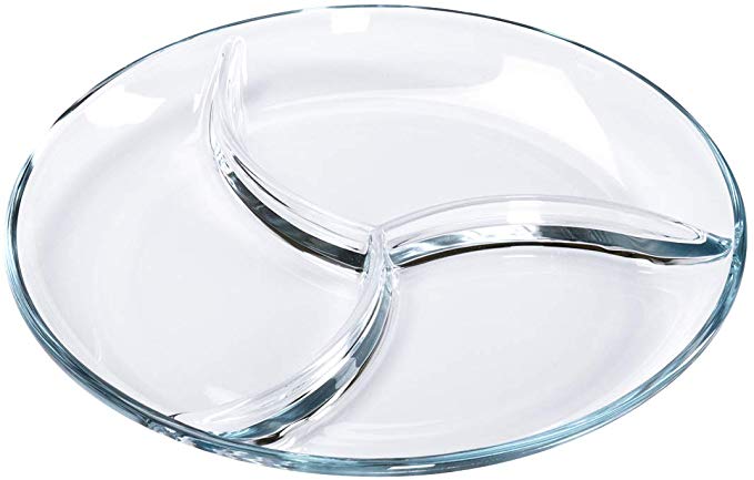 FOYO Round Tempered Glass Serving Platters/Trays - 3 Sectional -10'' Diameter
