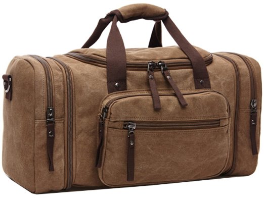 Aidonger Unisex Canvas Spacious Handbag Shoulder Bag Travel Bag (Coffee)