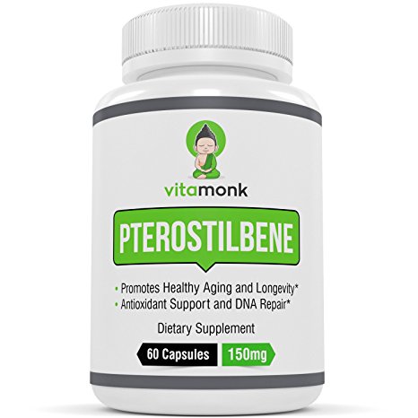 Pterostilbene 150mg Capsules by VitaMonk - THE BEST VALUE - 60 Servings - #1 Natural Antioxidant to Promote Healthy Aging - Vegetable Capsules - Better than Resveratrol