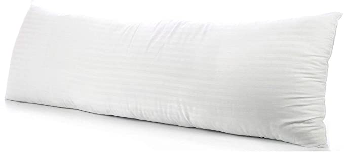 Body Pillowcase 20 x 60 Body Pillow Cover White Stripe Zipper Closer Set of 1 Pc Premium- 600 Thread Count Hotel Quality 100% Egyptian Cotton Body Pillowcases 20 x 60 ,White Stripe