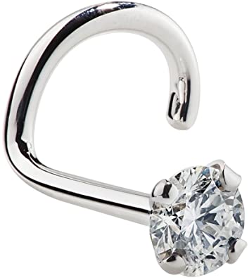 FreshTrends Genuine Diamond Nose Stud 14K White Gold Nose Ring Twist Screw 18 Gauge, SI1 Clarity