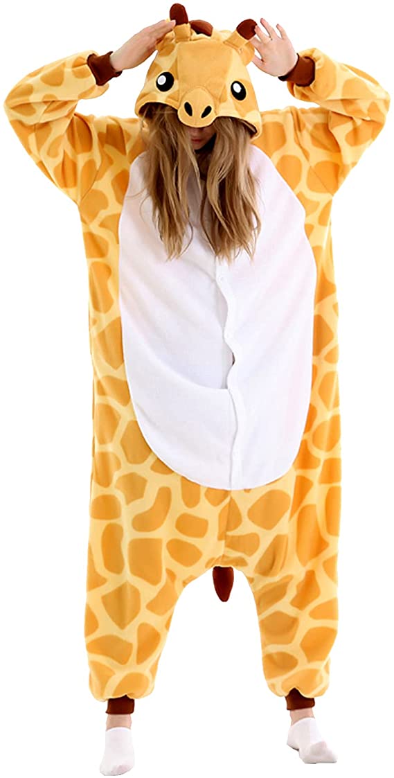 vavalad Adult Giraffe Onesie Pajamas Cosplay Animal Halloween Costume for Women Men