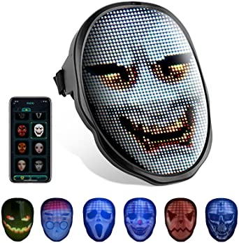 Halloween Mask LED Face Transforming Mask with Bluetooth Programmable for Masquerade Costumes Cosplay Party Light Up Mask