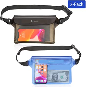 Syncwire Waterproof Pouch Bag with Adjustable Waist Strap (2 Pack) - IP68 Waterproof Waist Bag Screen Touchable Dry Bag with Adjustable Belt for Beach, Swimming, Boating, Fishing, Hiking, etc
