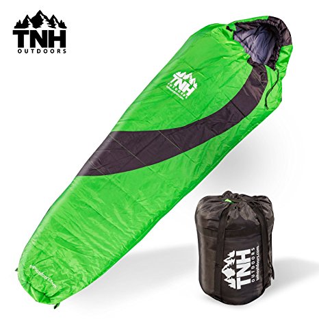 Adult Sleeping Bag By TNH Outdoors - 3 - 4 Season Zero 0 Degree Loft Outdoor Camping Bag Waterproof Design with Zipper and Compression Sack