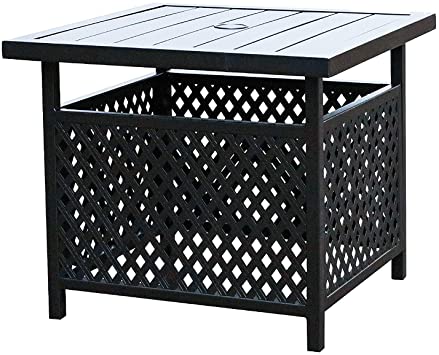 LOKATSE HOME Patio Umbrella Table Stand with Umbrella Hole, Outdoor Table Base Only Garden Table Side Table Bistro Table - Black
