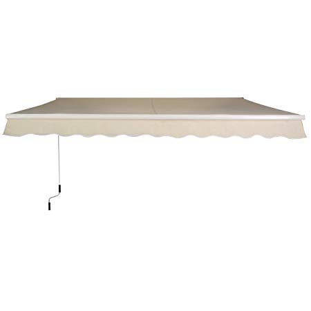 Goplus Manual Patio 8.2'×6.5' Retractable Deck Awning Sunshade Shelter Canopy Outdoor (Beige)