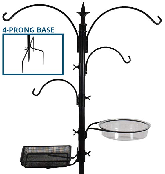 Sorbus Bird Feeding Bath Station, Black Metal Deck Pole for Bird Feeders with Ground Stake Prongs, Great for Attracting Birds Outdoors, Backyard, Garden, 7ft Tall - (Black)