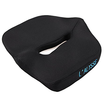 L'ALYSSE Memory Foam Seat Cushion Designed for More Comfort! Premium Coccyx Sciatica Orthopedic, for Tailbone and Lower Back Pain (black)