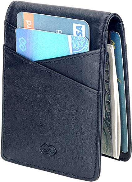 Slim Front Pocket Wallet Minimalist Mens Leather Bifold Wallet RFID Blocking Card Holder
