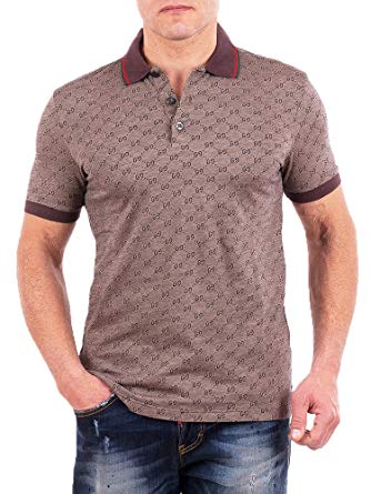 Gucci Polo Shirt, Mens Brown Short Sleeve Polo T- Shirt GG Print All Sizes