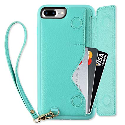 iPhone 7 Plus Wallet Case, iPhone 8 Plus Card Holder Case, ZVEdeng Shockproof Leather Wallet Case with Credit Card Slot Holder for Apple iPhone 7 Plus/iPhone 8 Plus - Mint Green