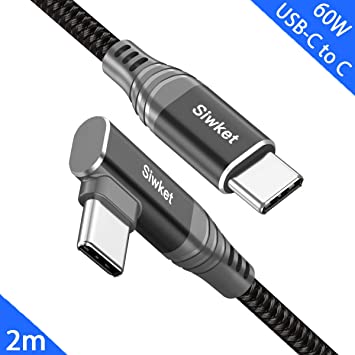 Siwket USB C to USB C Cable 90 Degree [2M] 60W PD Type-C Fast Charger Charging Cord Braided for MacBook Pro/Air/iPad Pro/2020/2018,Samsung Galaxy S20 S10 S9,Note10,Google Pixel 2/3/4/XL,Huawei-Black