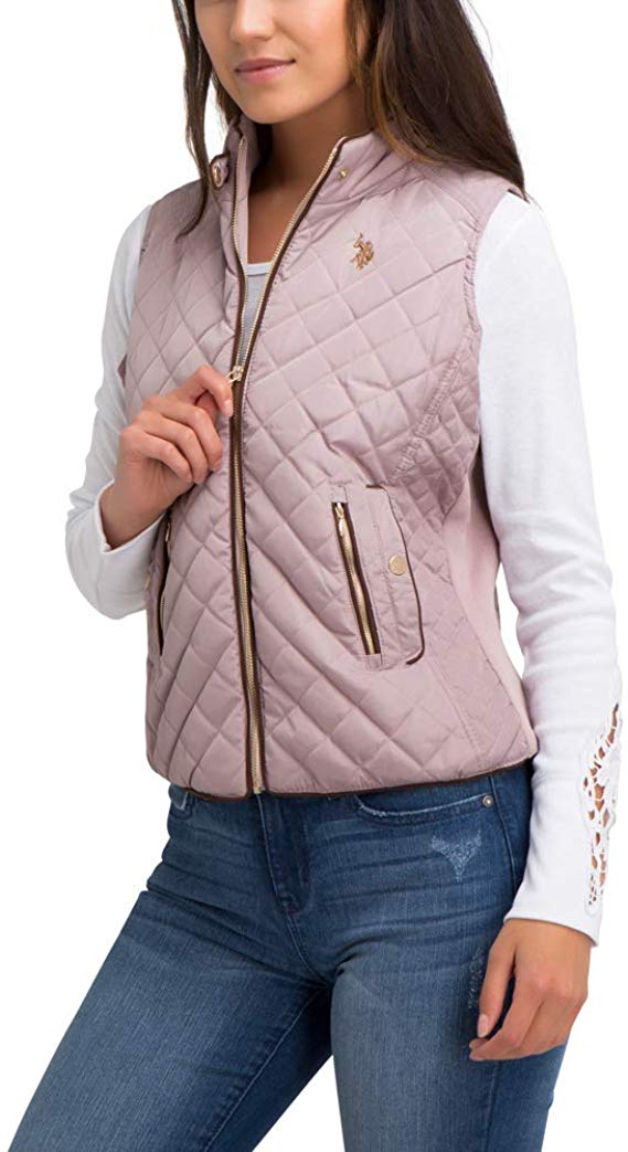 U.S. Polo Assn. Womens Side Knit Quilted Zip Up Outerwear Vest