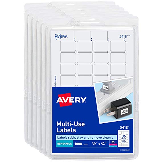 Avery Self-Adhesive Removable Labels, 1/2" x 3/4", White, 6000 Labels (6-Pack 5418)