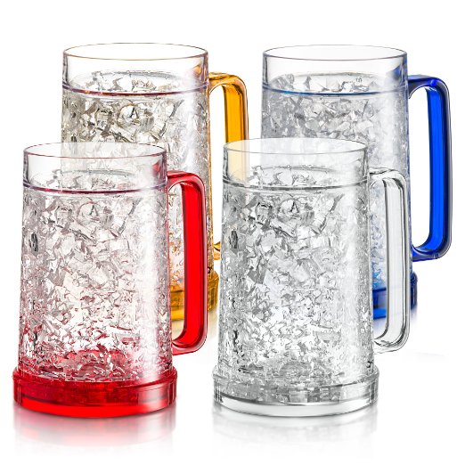 Decodyne Beer Freezer Mug - Double Wall -16oz. Capacity (4 Color Set)