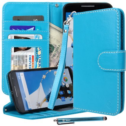 Nexus 6 Case Google Nexus 6 Wallet Case Style4U Premium PU Leather Stand View Wallet Flip Case with ID Credit Card  Cash Slots for Google Nexus 6  1 Stylus and 1 Screen Protector Blue
