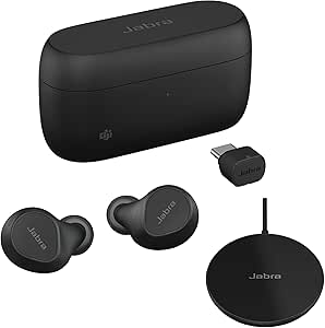 Jabra Evolve2 True Wireless in-Ear Bluetooth Earbuds with Wireless Charging Pad - Active Noise Cancellation, MultiSensor Voice Technology - MS Teams Certified, Works with All Other Platforms - Black