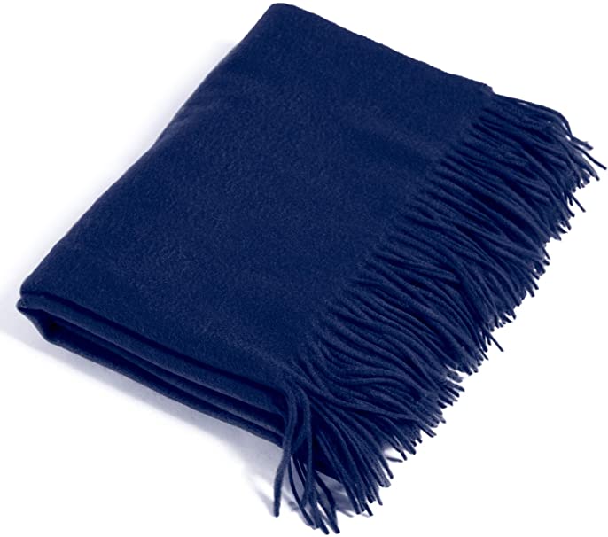 Fishers Finery 100% Pure Cashmere Throw Blanket with Gift Box (Navy)