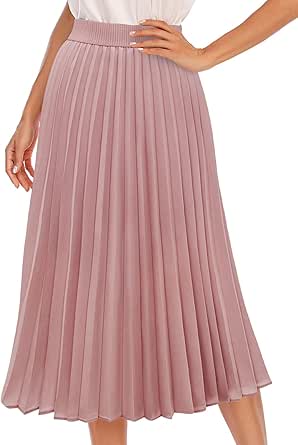 DRESSTELLS Pleated Midi Skirts for Women, Long High Waisted Chiffon Flare Casual Skirt 2024