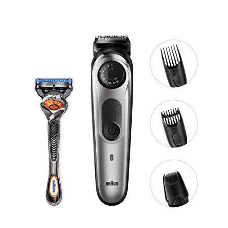 Braun BeardTrimmer BT5065 Beard Trimmer & Hair Clipper, Mini Foil Shaver Attachment, Black/Silver