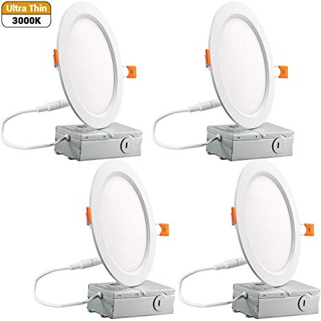 12W 6 Inch Thin LED Recessed Retrofit Kit 920LM, Ceiling Light 3000K Warm White Dimmable Airtight Downlight with Junction Box cETLus Listed - 4 Pack