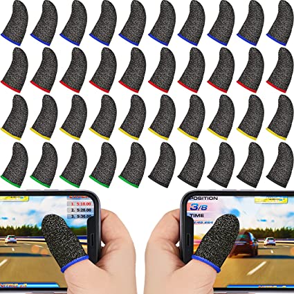 30 Piece Finger Sleeve for Gaming Mobile Game Controller Finger Thumb Sleeve Anti-Sweat Breathable Seamless Touchscreen Finger Cover Silver Fiber for Phone Game PUBG (Assorted Colors)