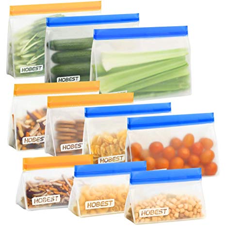Reusable Storage Bags,Hobest 4 Stand Up Sandwich Bags, 3 BPA Free Snack Bags for Kids, 3 Leakproof Freezer Bags for Lunch 10 Pack