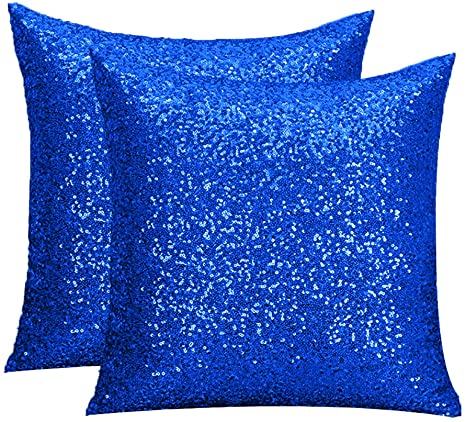 Sequin Pillow Cover Sequin Pillow Case Pillow Cover Decorative Pillows Boho Throw Pillows Glitter Pillow Cover Shimmer Cute Throw Pillows for Kids Woman Cars Wedding Party Sofa Bed (20x20, Royal Blue)