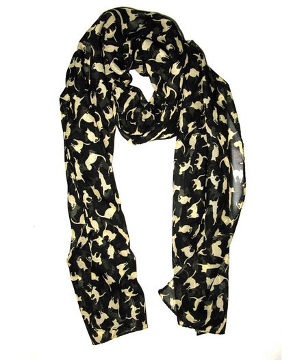 SySrion Fashion Ladies Scarf Shawls Cat Print Scraves Chiffon Wrap - Black