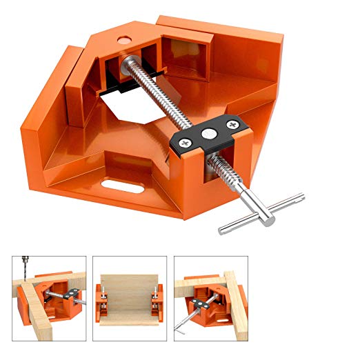 Housolution Right Angle Clamp, Single Handle 90°Corner Clamp, Aluminum Alloy Right Angle Clip Clamp Tool Woodworking Photo Frame Vise Holder with Adjustable Swing Jaw - Orange