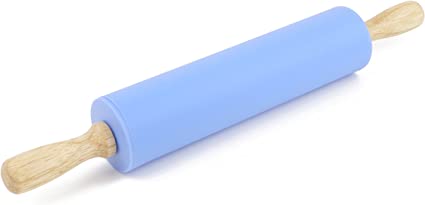 Remeel Silicone Rolling Pin Non-Stick Surface Wooden Handle (Blue, 12 inch)