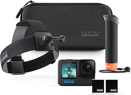 GoPro HERO12 Accessory Bundle - Includes HERO12 Black Camera, The Handler (Floating Hand Grip), Head Strap 2.0, Enduro Rechargeable Battery (2 Total), and Carrying Case