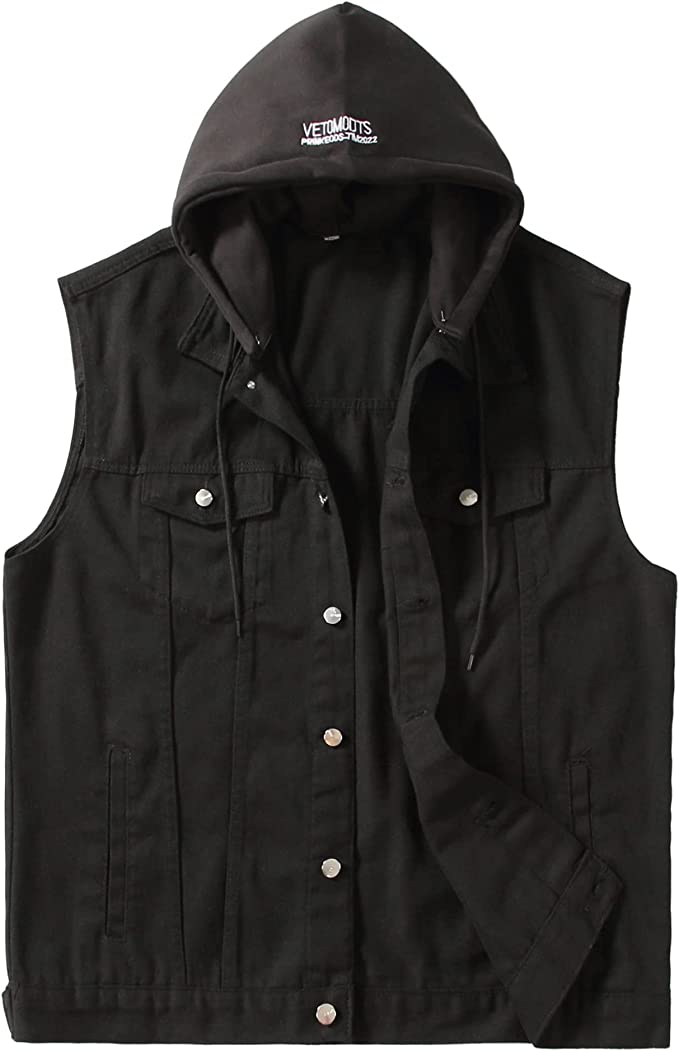 PRIJOUHE Men's Denim Vest Jean Vest Black Denim Motorcycle Black Blue Biker Plus Size Sleeveless