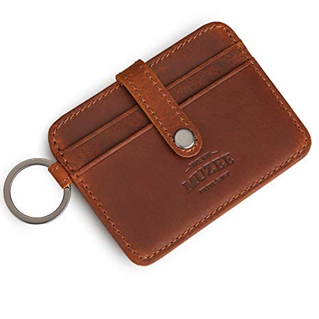 Muzee Slim and Minimalist Front Pocket Genuine Leather RFID Blocking Wallet for men, Credit Card Holder with key ring