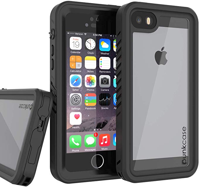 Punkcase SE Waterproof Case [Extreme Series] [Slim Fit] [IP68 Certified] [Shockproof] [Snowproof] Armor Cover W/Built in Screen Protector Compatible W/Apple iPhone 5/5s & Apple iPhone SE (Black)