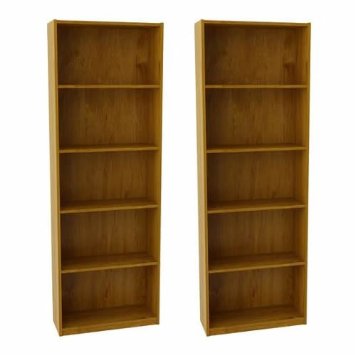 Ameriwood Set of 2 (Bundle) 5-shelf Bookcases. Choice of White, Black, Espresso, Ruby Red and Alder. Adjustable Shelves, Decorative and Contemporary. Harmonizes Well with Most Decor Styles. Use in Living Room, Family Room, Home Office, Work Office, or Any Room. (Alder)