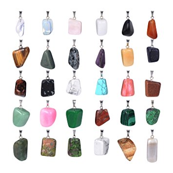 Hicarer 30 Pieces Irregular Healing Stone Beads Pendants Quartz Crystal Stone Charms for Necklace Jewelry Making with Storage Bag